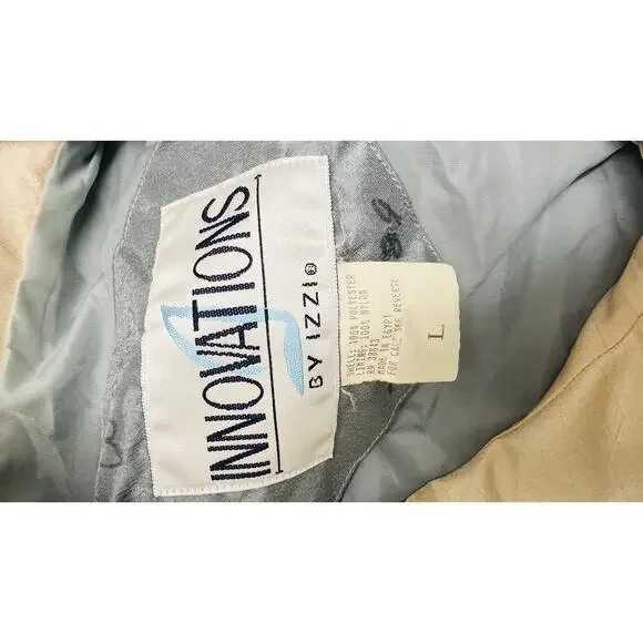 🩶 Innovations by Izzi Silver 90s WindbreakerTrench Coat L Retro Minimalist Chic - Picture 4 of 4